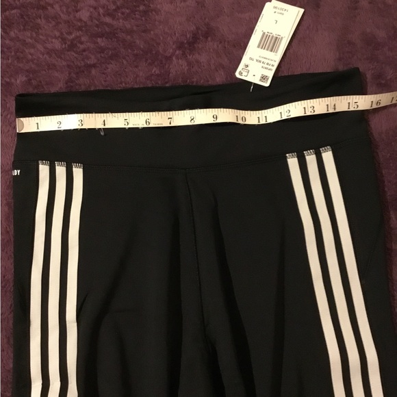 NWT Adidas High Waisted 3 Stripe Black Sports Leggings - Picture 6 of 12